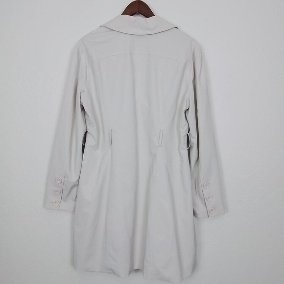 New York & Company Beige Ruffle Notch Collar 4 Button Belted Trench Coat XL - Picture 2 of 16